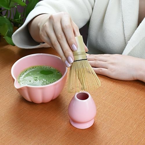 Miniatura 5 de Artcome Juego de té Matcha japonés de 4 piezas, cuenco Matcha con boquilla de vertido, batidor de matcha, cuchara de té, soporte para batidor, kit