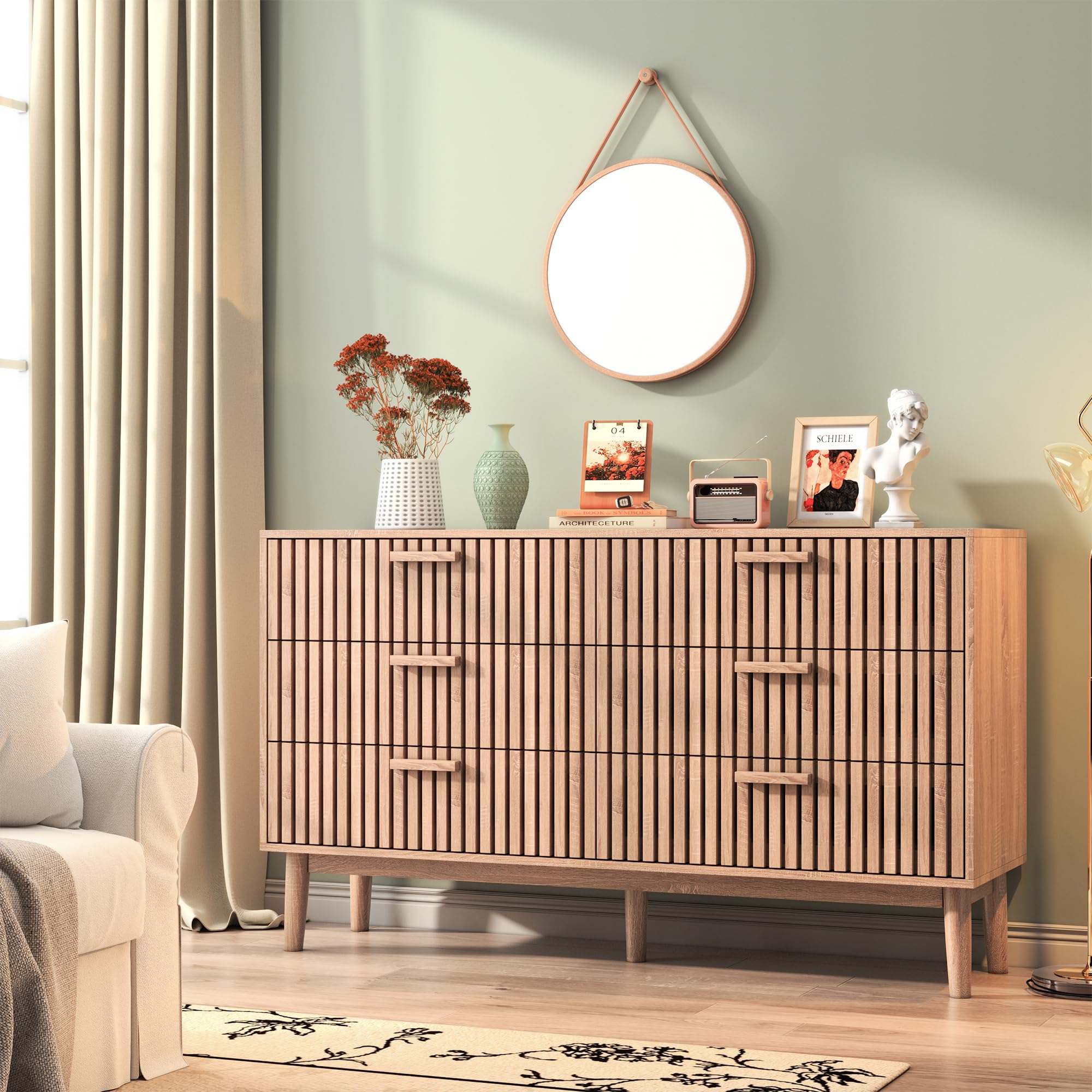 Meuble de Rangement en Bois, Commode 6 tiroirs,Meuble Profondeur 30cm, Armoire à tiroir avec Dispositif Anti-basculement, Commode d'enfant, commodes Chambre pour Chambre, Salon, Entrée