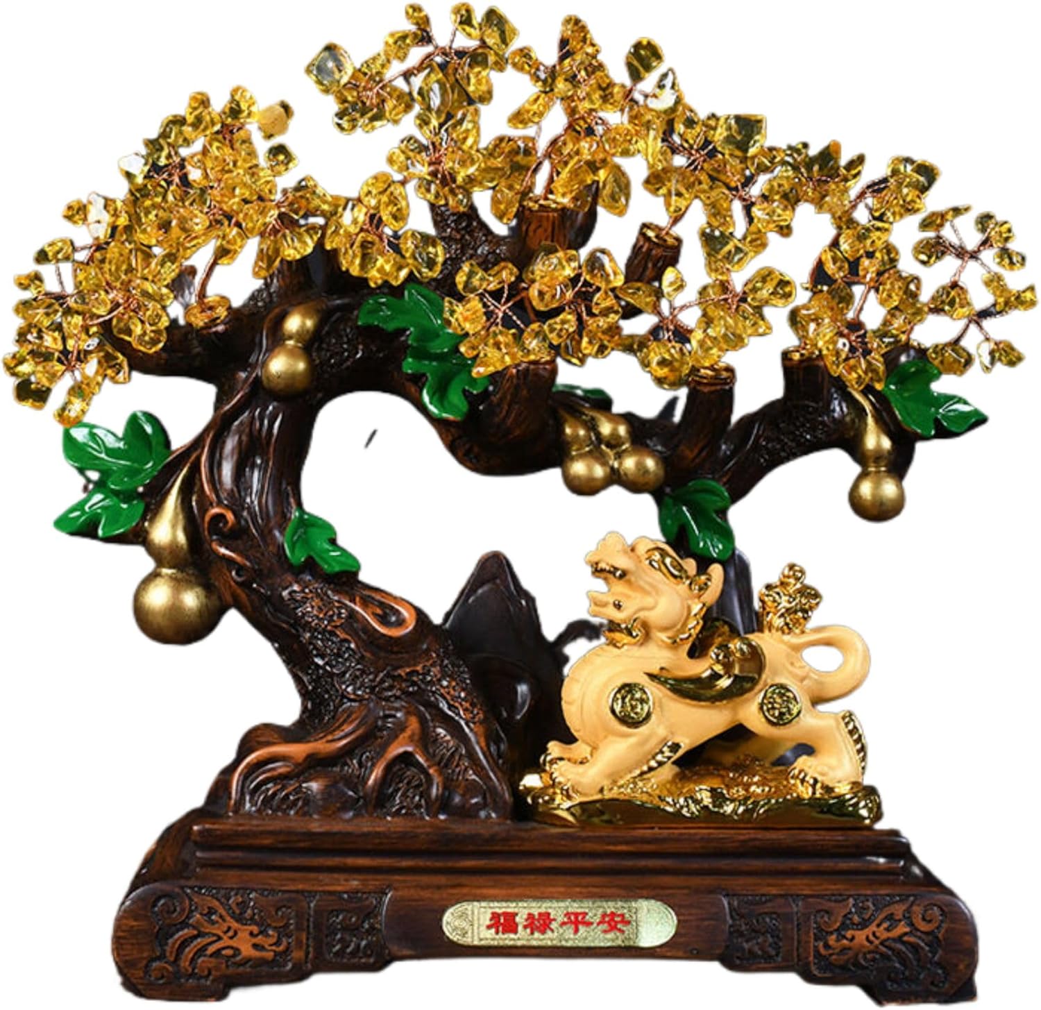 貔貅款水晶树C/水晶发财树迎客松葫芦 Bagua Gourd Statue Hulu Calabash Wu Lou Figurine China Style Feng Shui Statue Decor Gifts Animals Figurines for Home Decoration