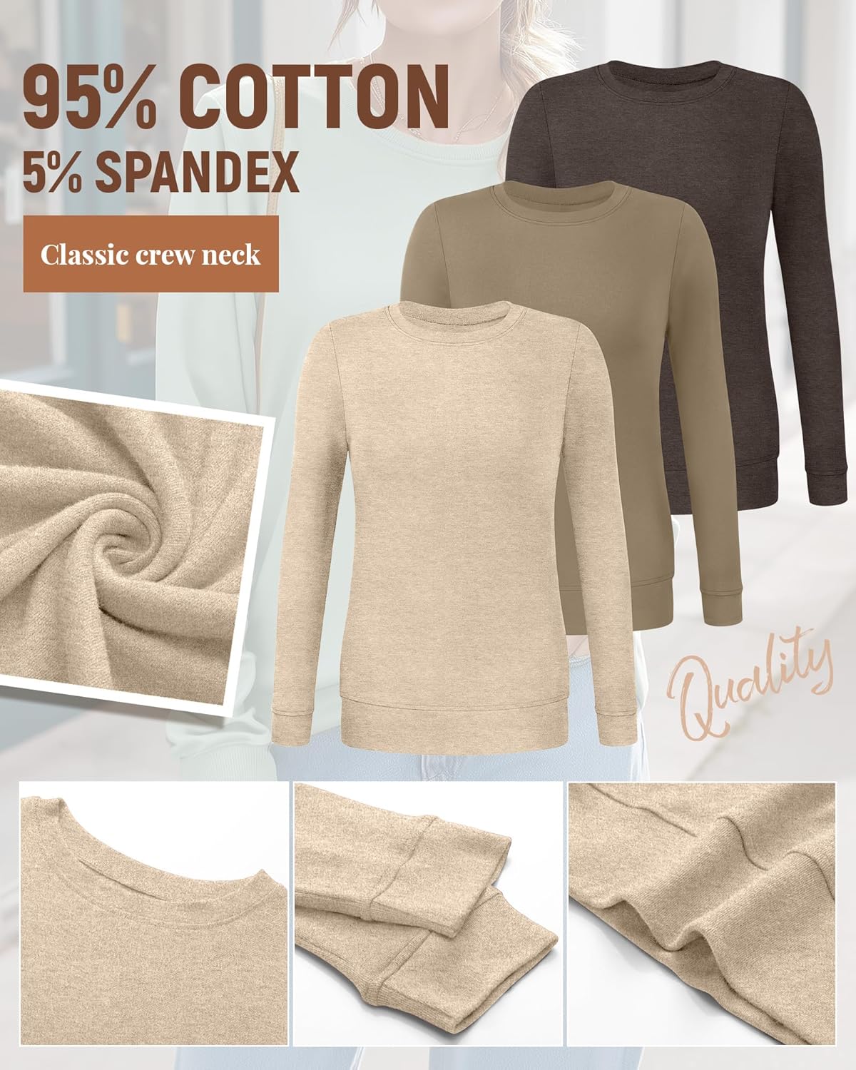 Riyiper 3 Pack Women's Long Sleeve Sweatshirts, Crew Neck Pullover Shirts Loose Casual Lightweight Fall Tops 2026 Trendy - Image 5