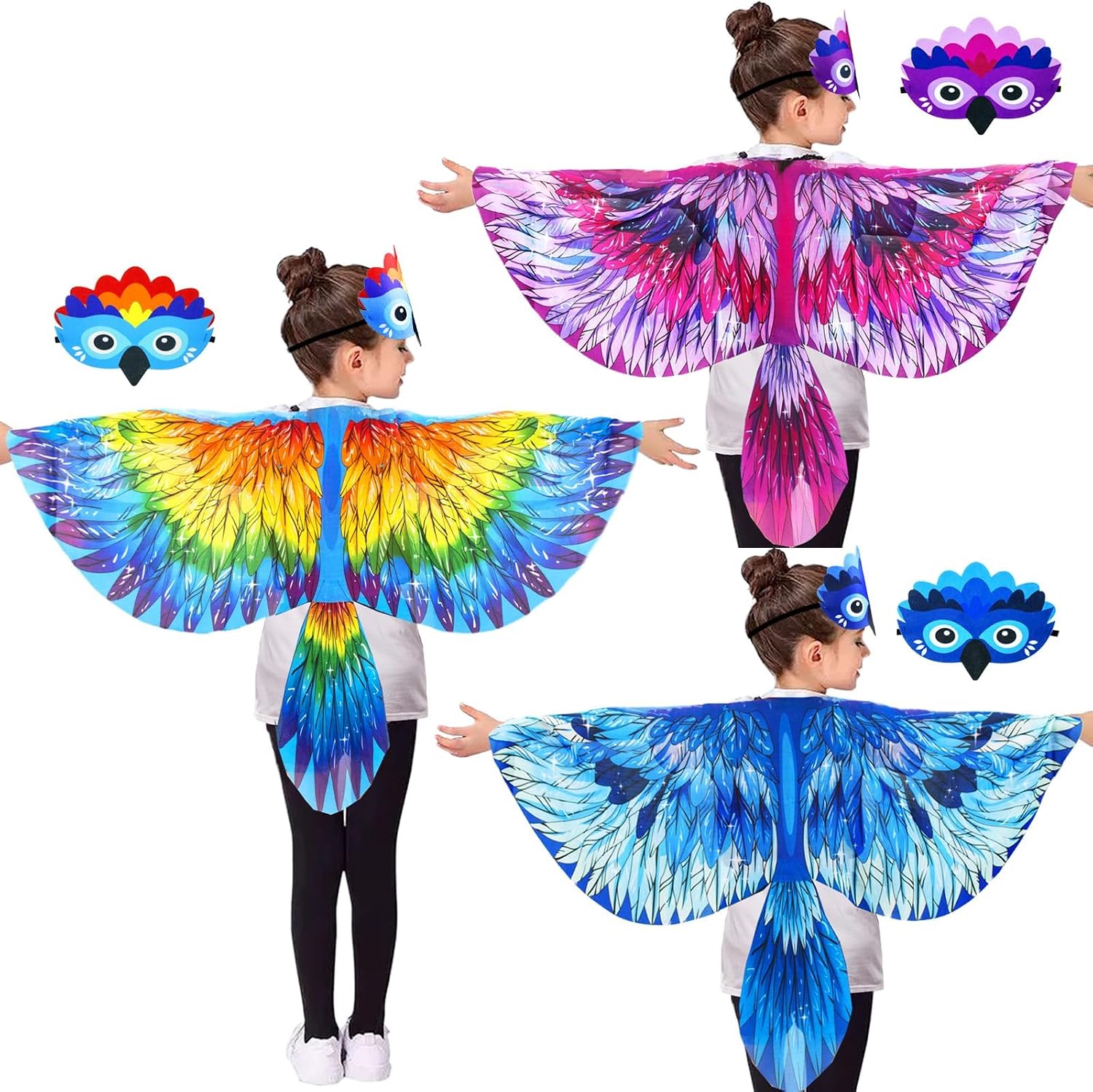 3 Pack Bird Wings Parrot Eagle Costume for Kids with Headbands