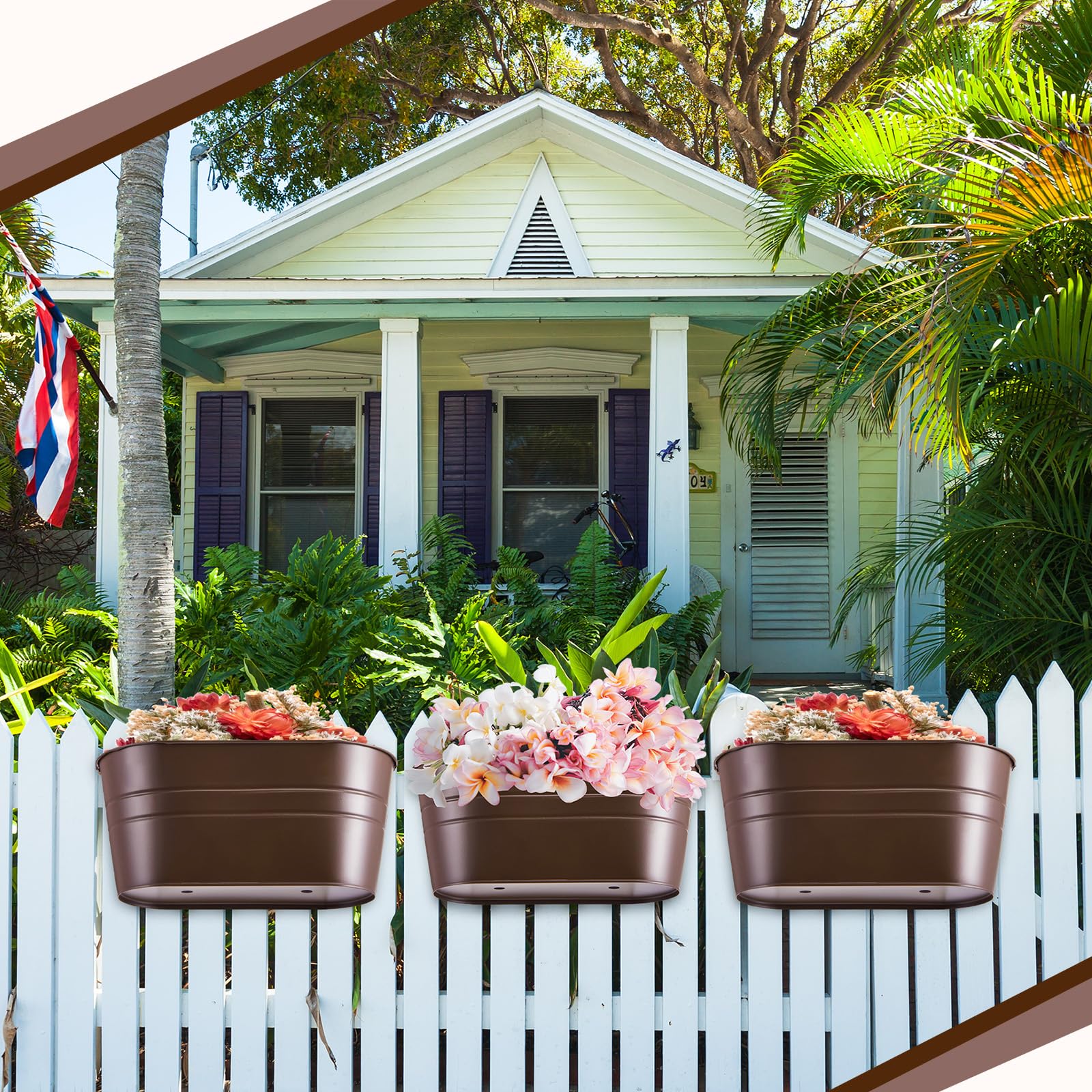 LaLaGreen Deck Planter (17 Inch, 8 Pack), Large Black Metal Boxes With, image size:1600x1600