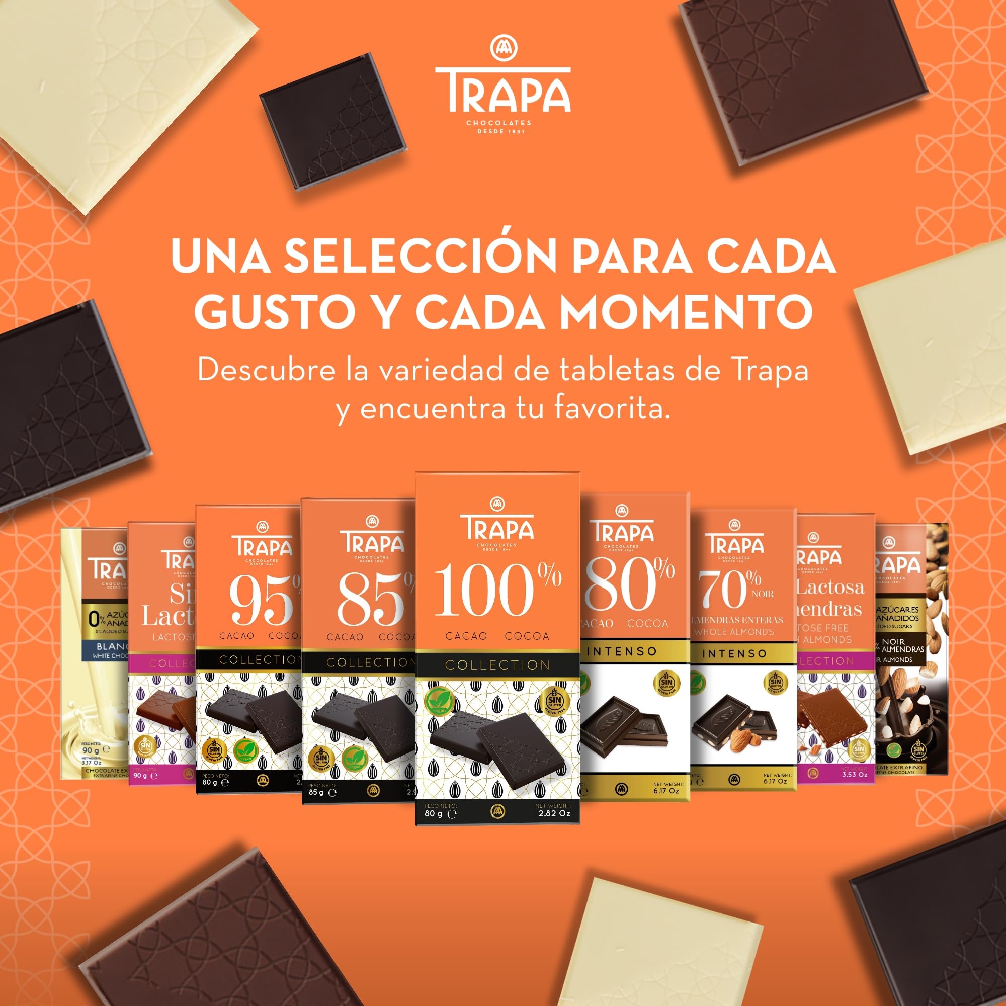 TRAPA 0% AZÚCARES AÑADIDOS | Chocolate Blanco | Tableta 90 g | Sin Gluten