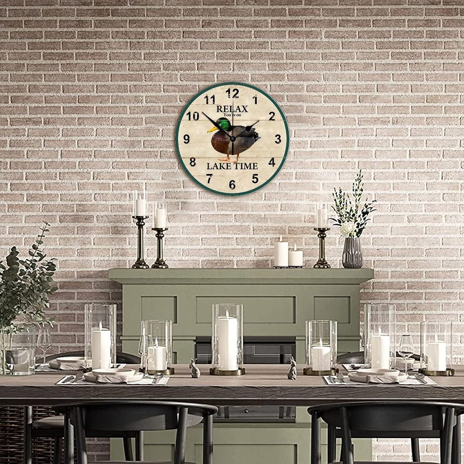 Round Wood Wall Clock Relax You're on Lake Time with Duck Silent Easy to Read Wall Clock Retro Style Wood Clock Decorative for Office Bedroom Bathroom Classic Wall Hanging 15 Inch