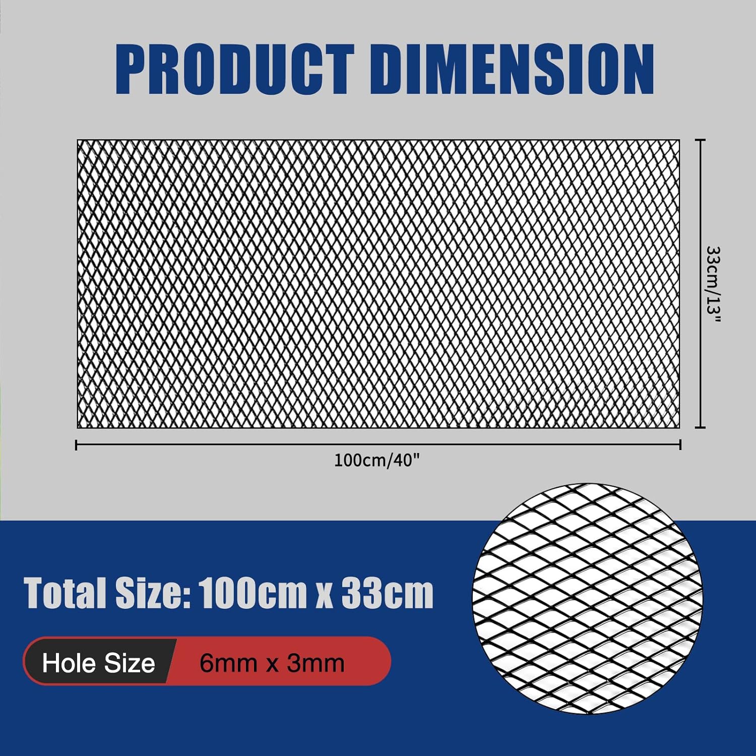 47"X16" Universal Black Metal Mesh: Aluminum Alloy 3 x 6mm Rhombic Hole Car Grill Mesh for Front Grille Insert Bumper