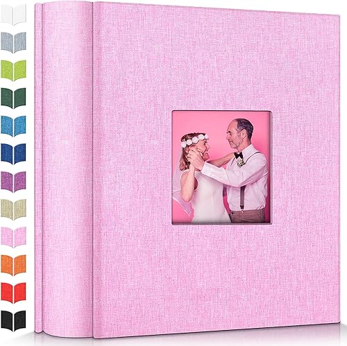 Miniatura 157 de Álbum de fotos de 4 x 6 pulgadas con 300 bolsillos, álbumes de fotos deslizables, cubierta de lino, libro de recuerdos con ventana frontal, página