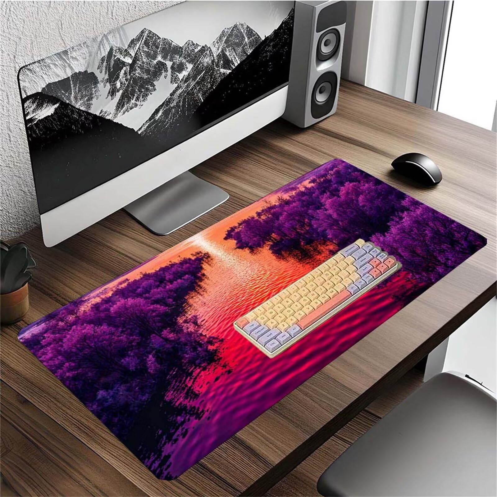 Alfombrilla Ratón Púrpura Lago Alfombrilla Ratón XXL 1400x600x3mm Mouse Pad Resiste Salpicaduras, Extendida de Gran Tamaño con Bordes Cosidos, Mejora la Precisión y la Velocidad, Antideslizante y-487