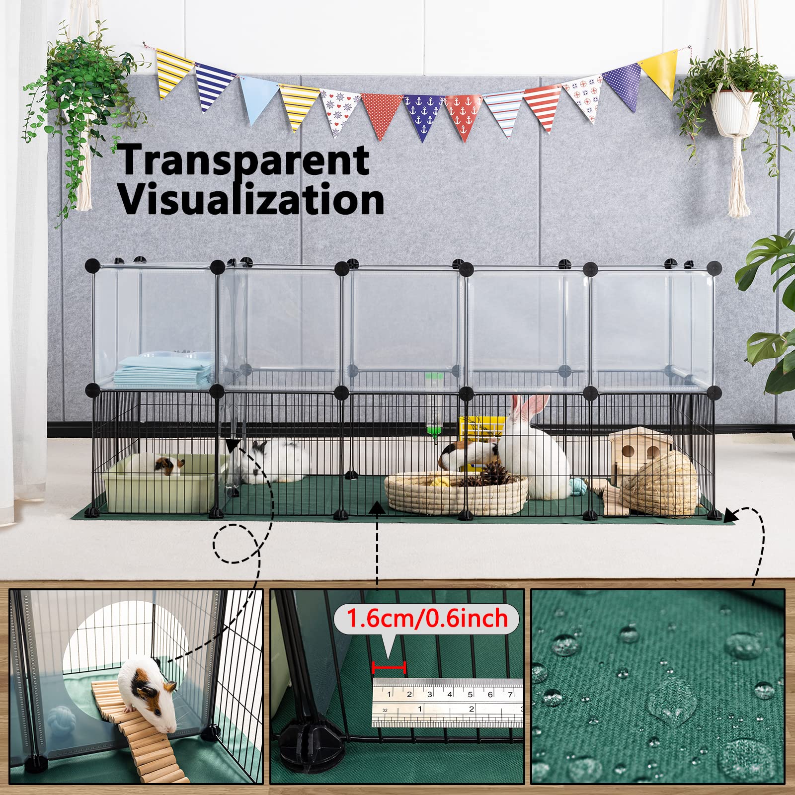 DINMO Laufstall für Kleintiere mit Oxford-Matte, 63cm