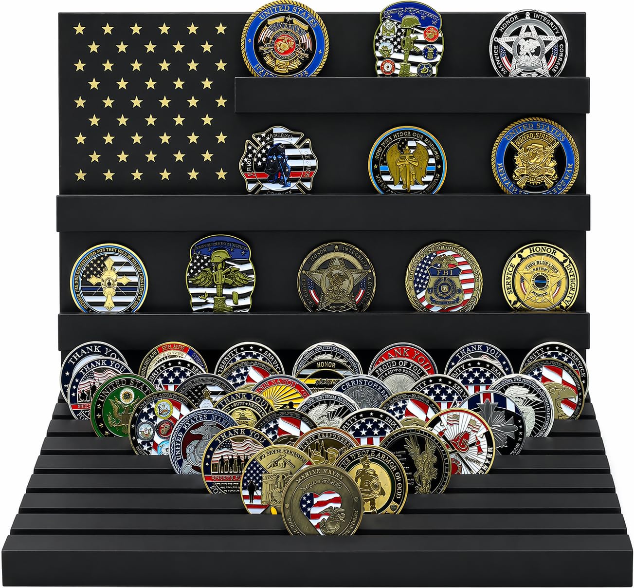 Challenge - Soporte militar para monedas de madera con capacidad para 80 monedas
