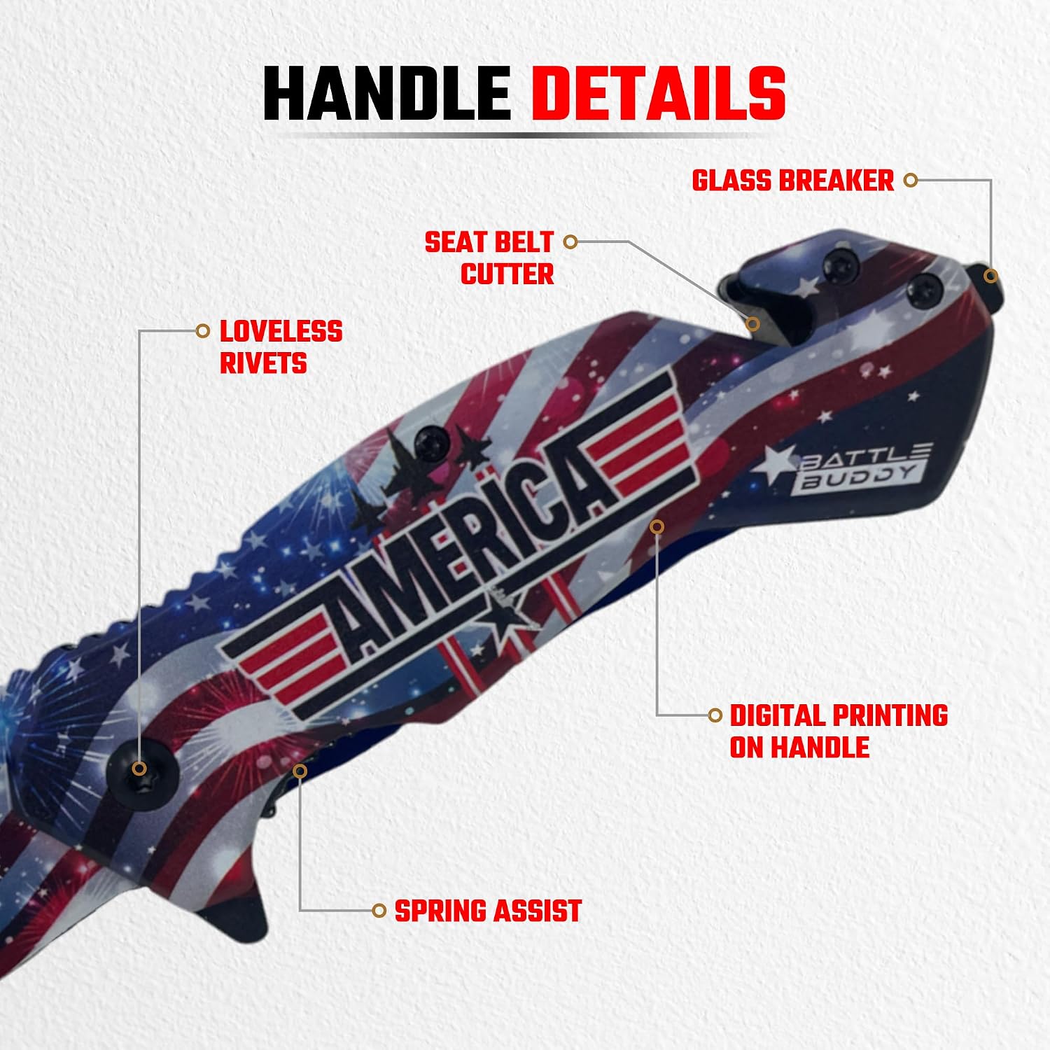 Hunting Knife - American Patriotic Camping Knife - America Folding Pocket Knife - 420 Stainless Steel With Cool Design & American Flag Knives Artwork For Collectors & Enthusiasts