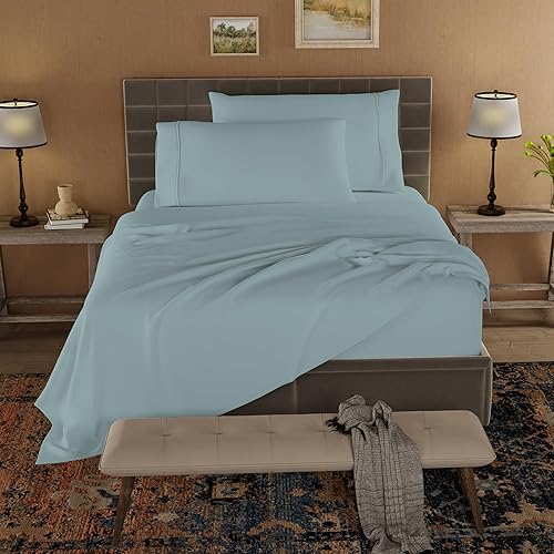 Miniatura 2 de Color Sense Juego de sábanas tamaño Queen aguamarina, ultrasuaves y resistentes a las arrugas, con bolsillos profundos elásticos, cepilladas para