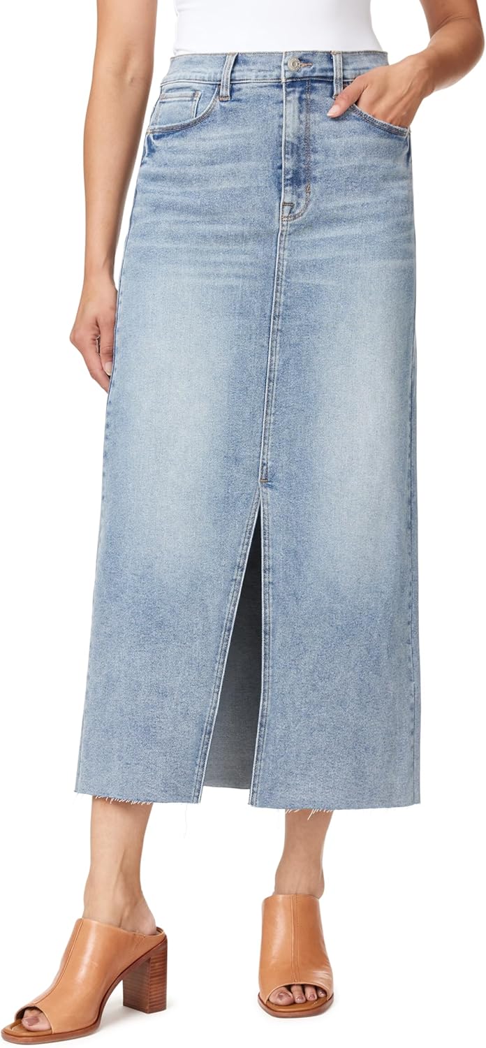 kensie Jeans for Women High Rise Frayed Hem Front Slit Maxi Jean Skirt 36-Inch, Sizes 0-12 - Image 2