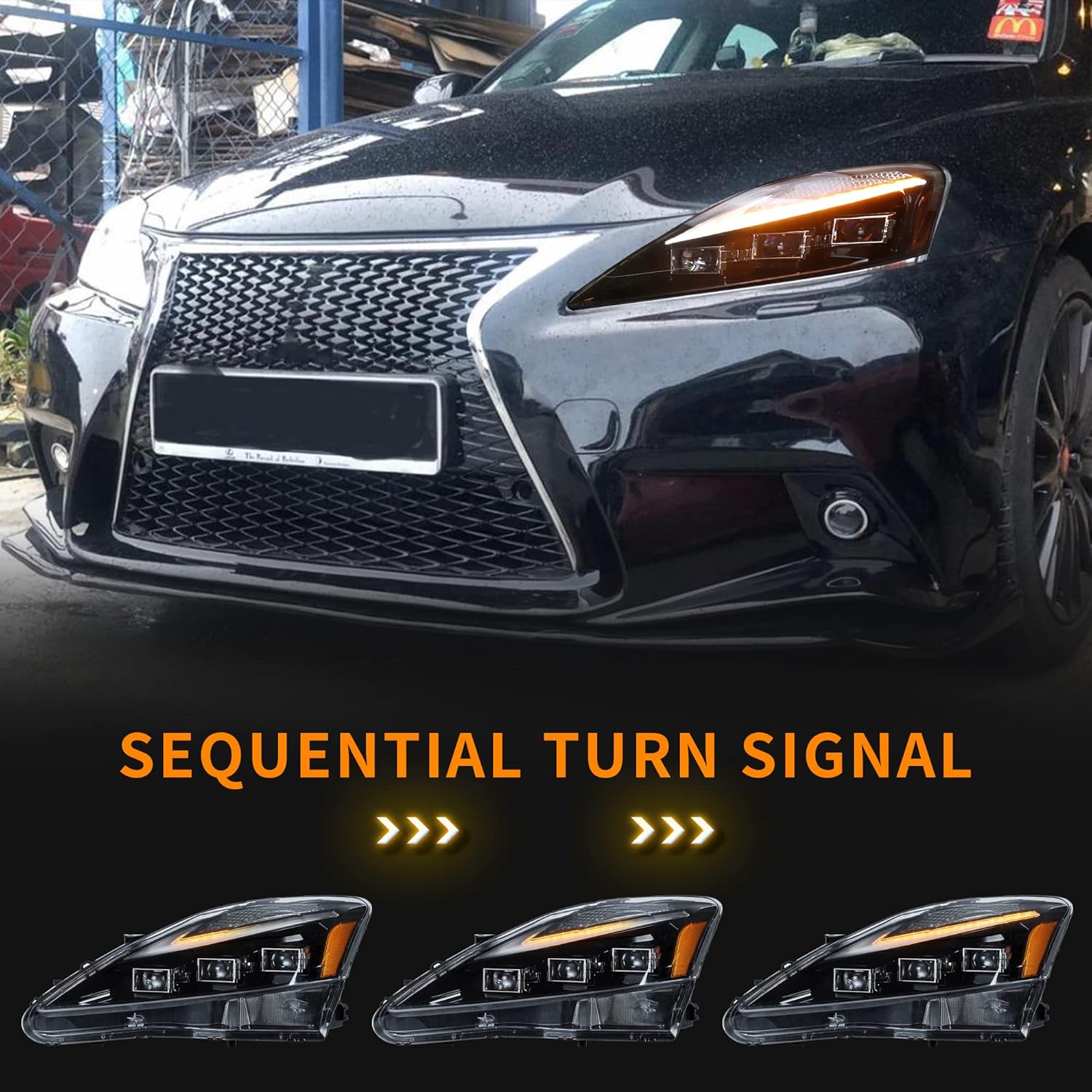 VLAND LED Headlights For Lexus IS250 IS350 ISF IS 220d IS250 IS350 2006-2012, ISF 2008-2014, With Bule DRL Startup Animation & Sequential Turn Signal, Amber Reflector, Pair
