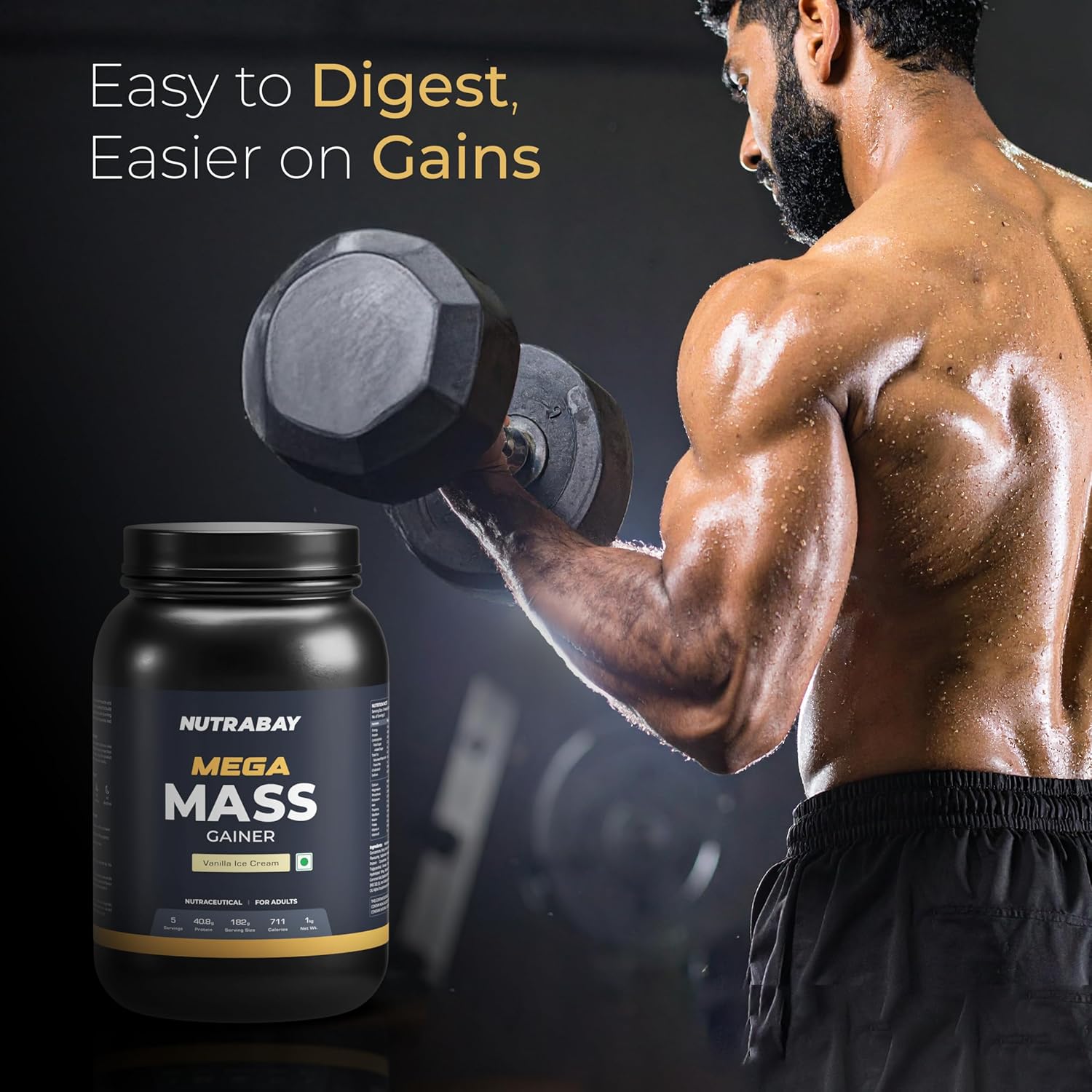 Review Nutrabay Gold Mega Mass Gainer Powder - 1Kg, Vanilla Ice