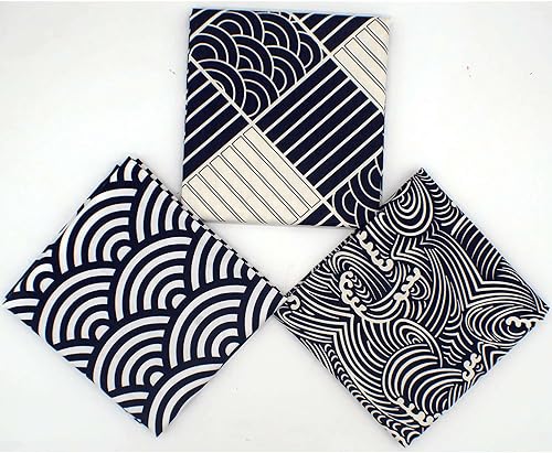 Vista 6 de iNee Paquetes de tela japonesas de ondas marinas gruesas, tela de acolchado de costura, 18 x 22 pulgadas, (multicolor) Multicolor,Índigo,Azul