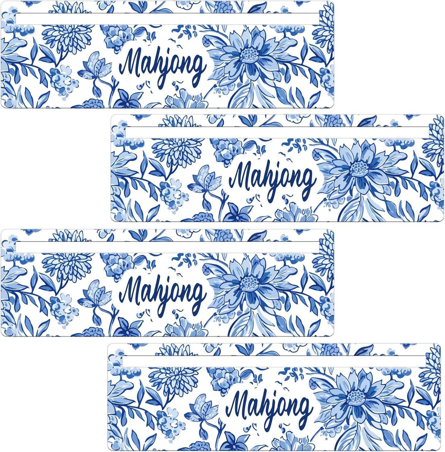 Mahjong Card Line Finder 4 Pcs - Chinese Porcelain Style Mahjong Line Reader Waterproof PVC Card Readers for Mah Jong Beginners Players Lovers Competitions Parties Game Nights Mahjong Gifts for Women