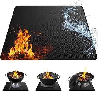 Fire Pit Mat for Decking 100 x 100 cm – Double-Sided Heat-Resistant Fibreglass Mat, Waterproof & Oil-Resistant, Suitable for Raised Fire Pits, BBQ Grills and Outdoor Heating Equipment