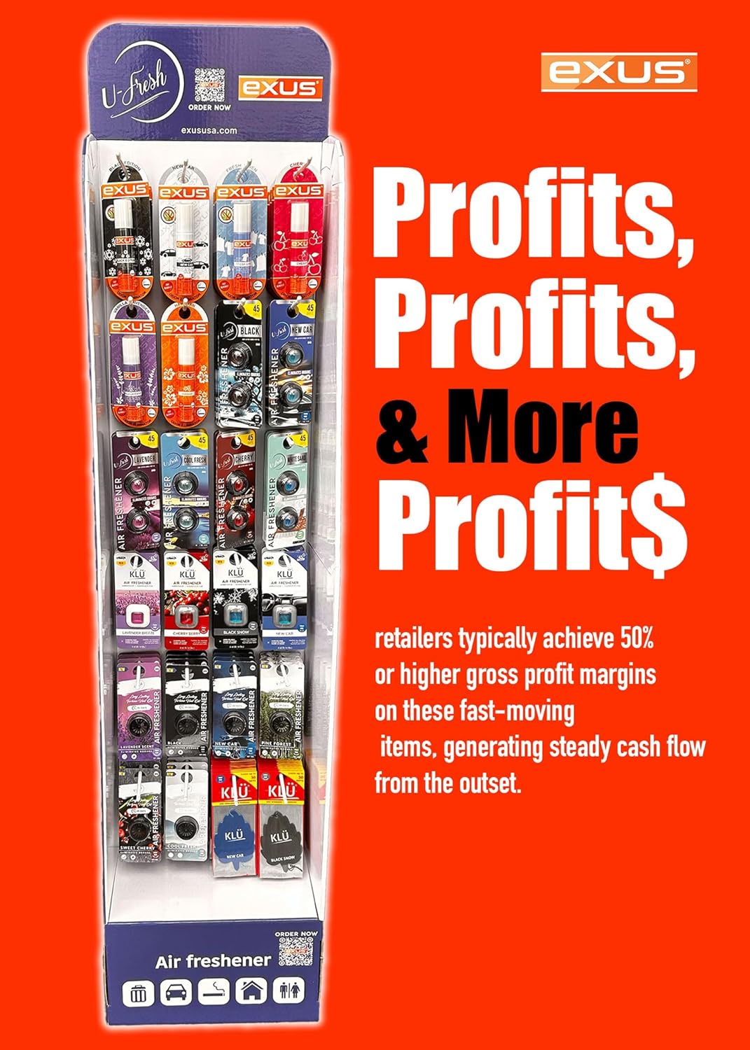 exus Air Freshener Display Stand For Car Wash, Gas Station, Convenience Store - Ready To Go (112 units)