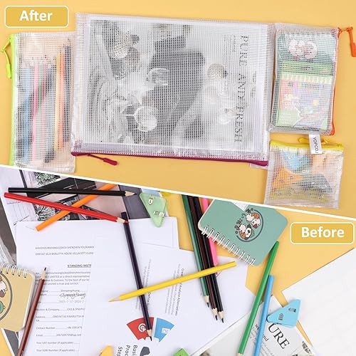 Miniatura 4 de YOPCDJ 30 bolsas de malla con cremallera, bolsas de malla con cremallera para suministros de oficina, 12 colores para almacenamiento de juegos de