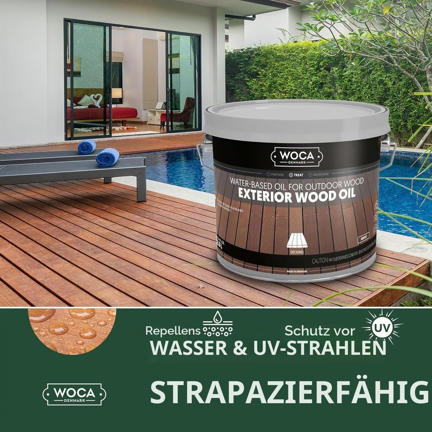 WOCA Denmark Exterior Wood Oil Natur 2, 5 L - Terrassenöl für Terrassen, Zäune und Möbel im Außenbereich