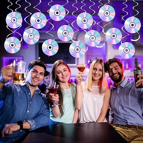 Miniatura 6 de 32 decoraciones de fiesta de los años 90, decoración de pared con diseño de espirales para colgar en CD y disco para fiestas musicales, Y2k, años