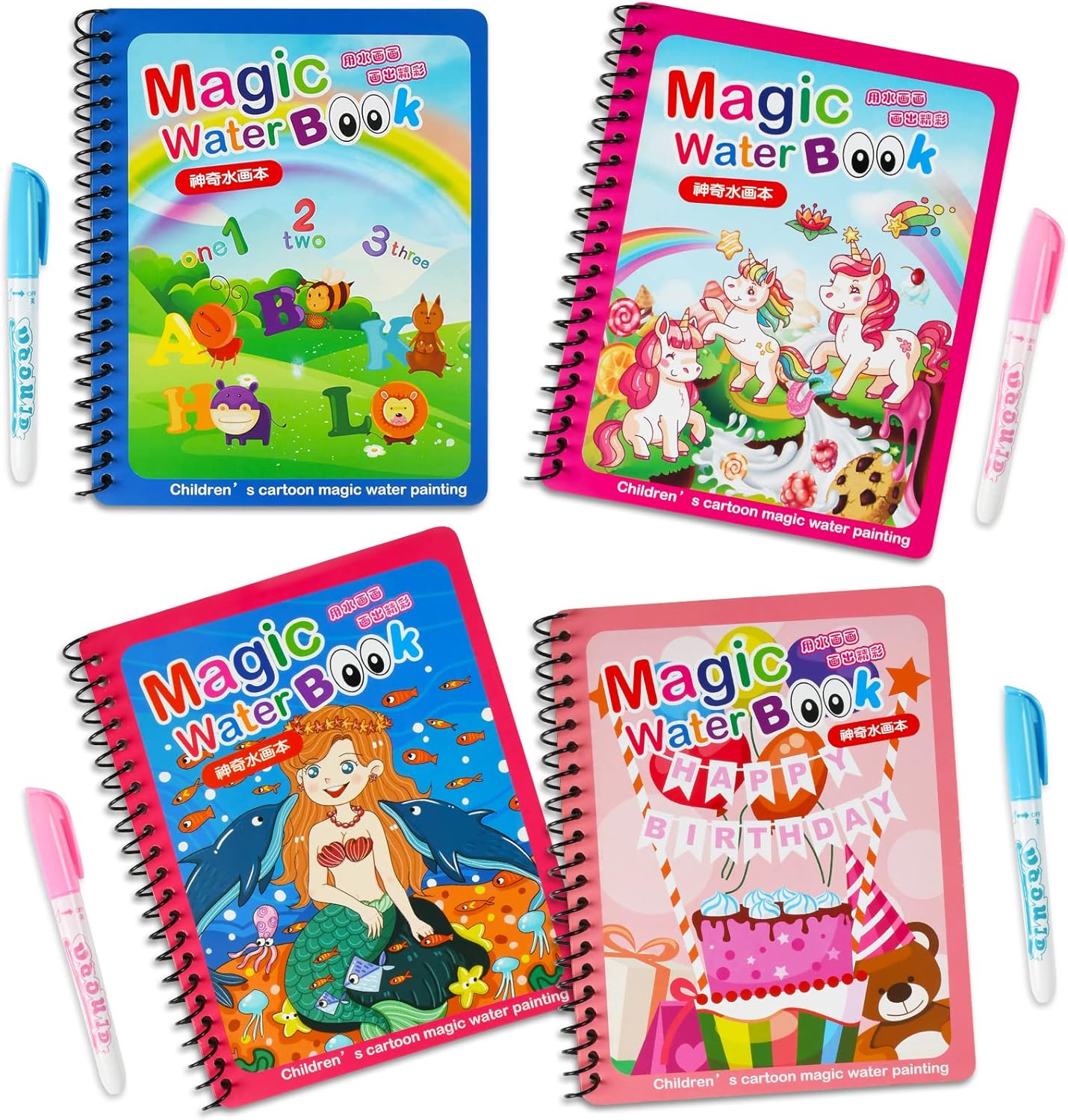 EKKONG 4 Stück Wassermalbuch, Magie Wasser Zeichnung Buch, Magisches