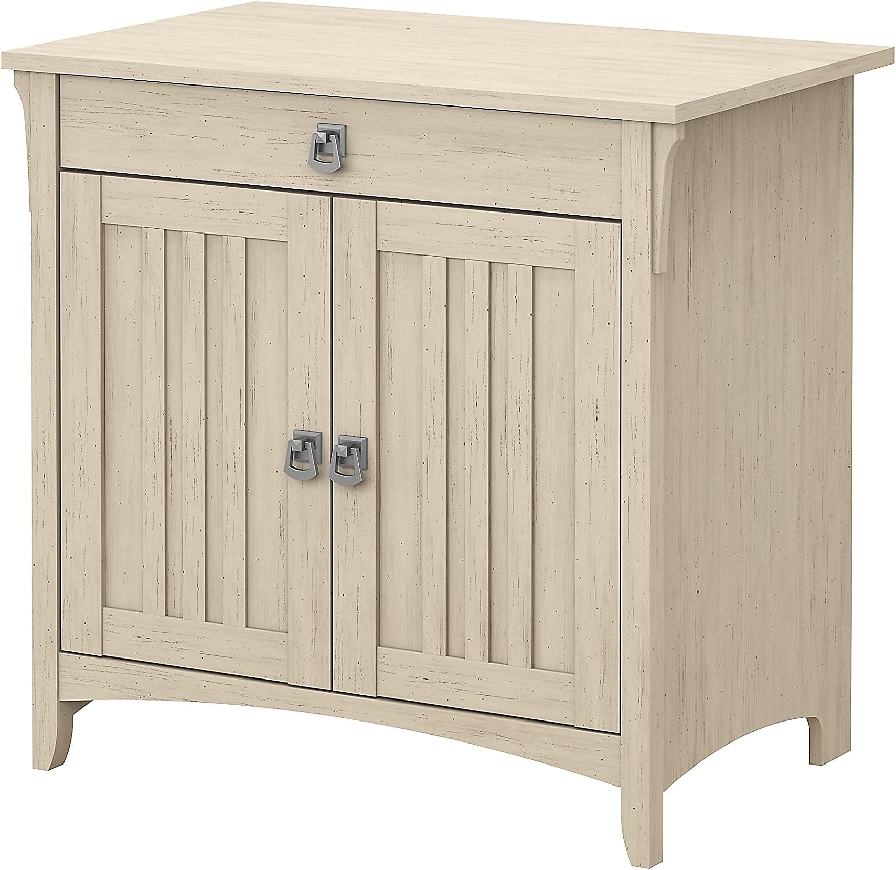 Bush Furniture Salinas Secretary Desk with Keyboard Tray and Storage Cabinet in Antique White