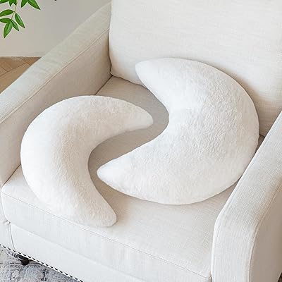 Znhinery Moon Pillow, Decorative Throw Pillows with Soft Faux Rabbit for Bed Couch, Moon Shaped Pillows Plush Floor Cushions Room Decor Pillow for Sofa Bedroom Living Room