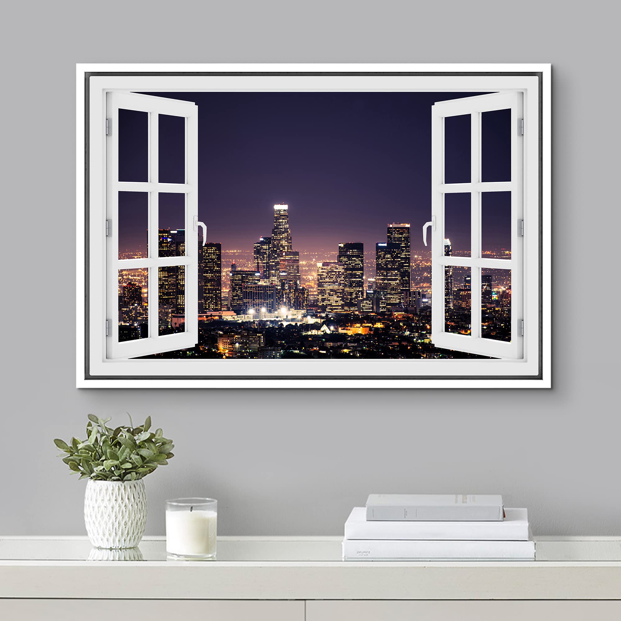 Amazon.com: NWT Framed Canvas Print Wall Art Window View Night 