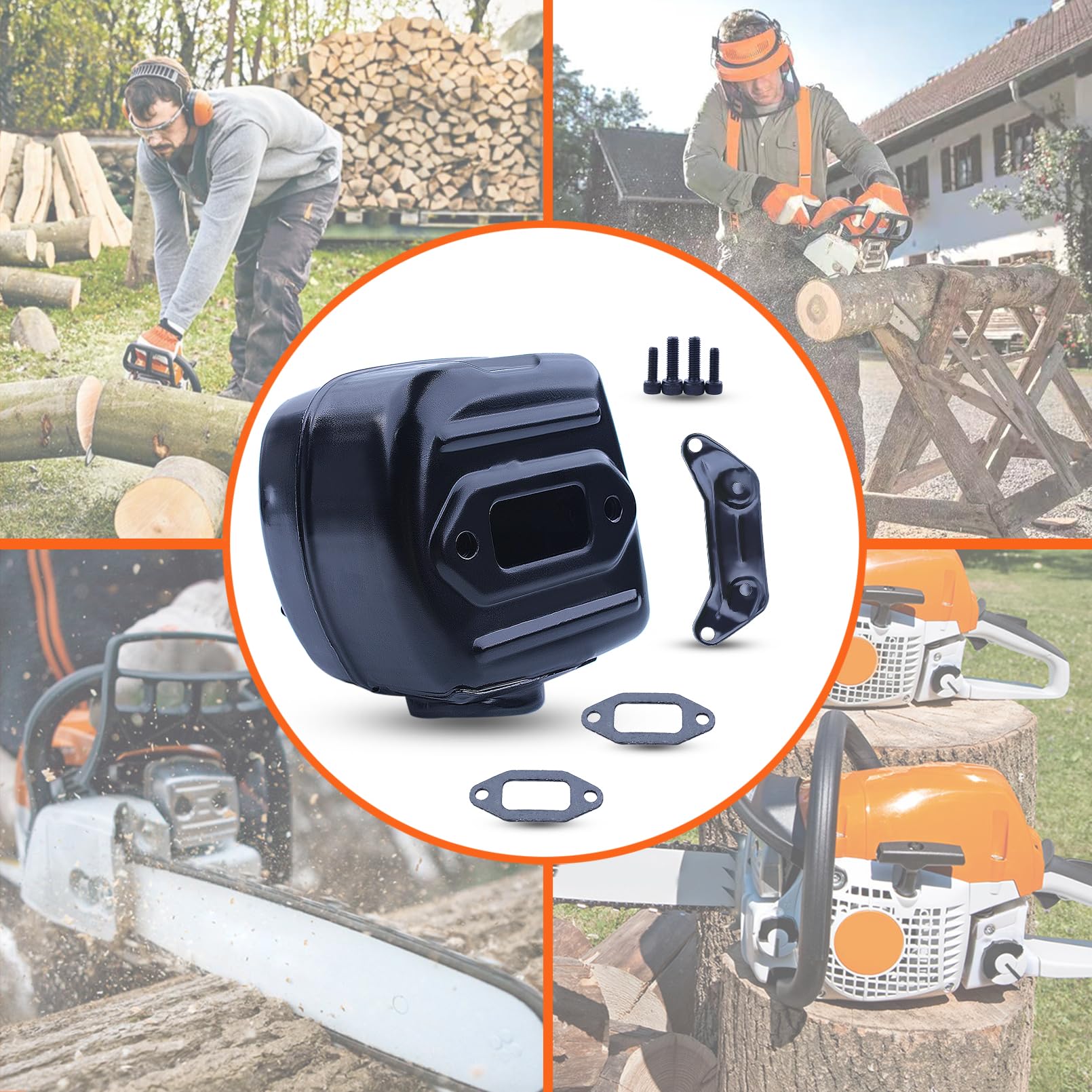 Schalldämpfer für Husqvarna 390xp 390 390 385xp Kettensäge, Auspuffschalldämpfer 544029104, Auspuffrohr-Kit mit Halterungsdichtungen Schrauben