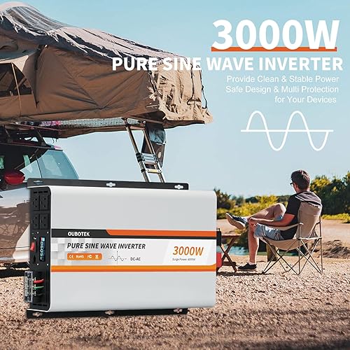 Miniatura 41 de Inversor de onda sinusoidal pura de 3000 W, CC 12 V a CA 120 V con pantalla LCD, control remoto, puerto USB, 4 salidas de CA y bloque de terminales