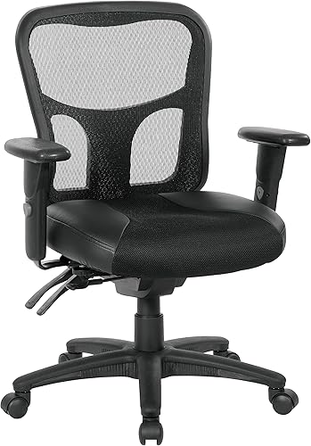 Office Star ProGrid - Silla de administrador transpirable con respaldo alto con asiento de cuero y malla, altura y brazos ajustables, control de