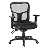 Office Star ProGrid Breathable High Back Manager's Chair with Leather and Mesh Seat, Adjustable Height and Arms, Dual Function Control, and 360 Degree Swivel, Black