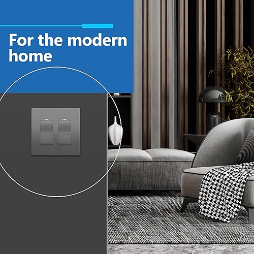 Miniatura 700 de LIDER - Cubierta decorativa de interruptor doble con acabado mate, placa de pared sin tornillos, tamaño mediano, 2 bandas, 4.88 x 4.92 pulgadas