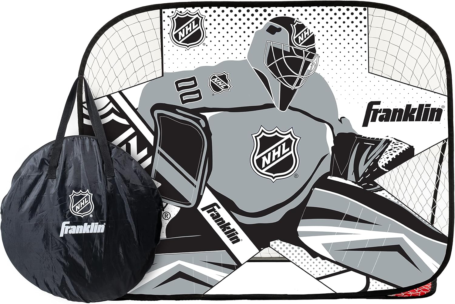 Franklin Sports Kids Portable Street Hockey Goal + Shooter Tutor Set - Pop Up Folding Net with Goalie Target Included - 2-in-1 Goal Set