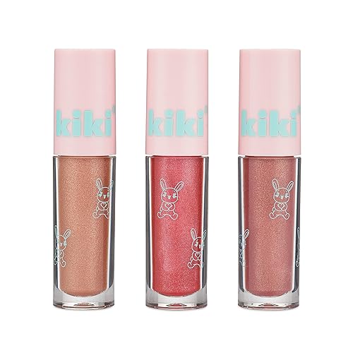 kiki Juego de 3 brillos de labios demasiado lindo con los colores originales de Kawaii hidratantes y brillantes