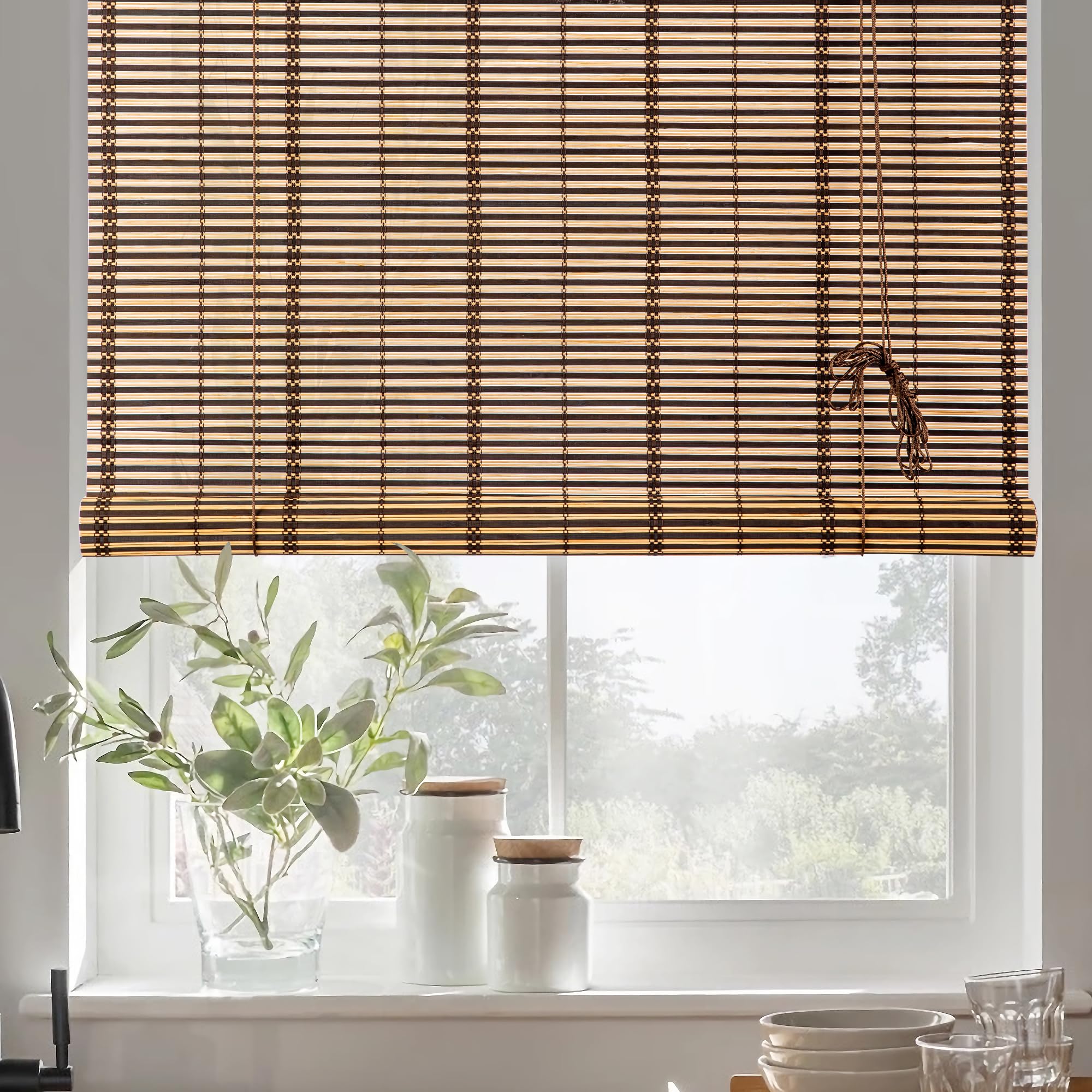 Estor de Bambú Enrollable para Interiores, Cortina Persiana de Madera, Protección Solar y Privacidad, para Ventana y Puerta 80x160 cm