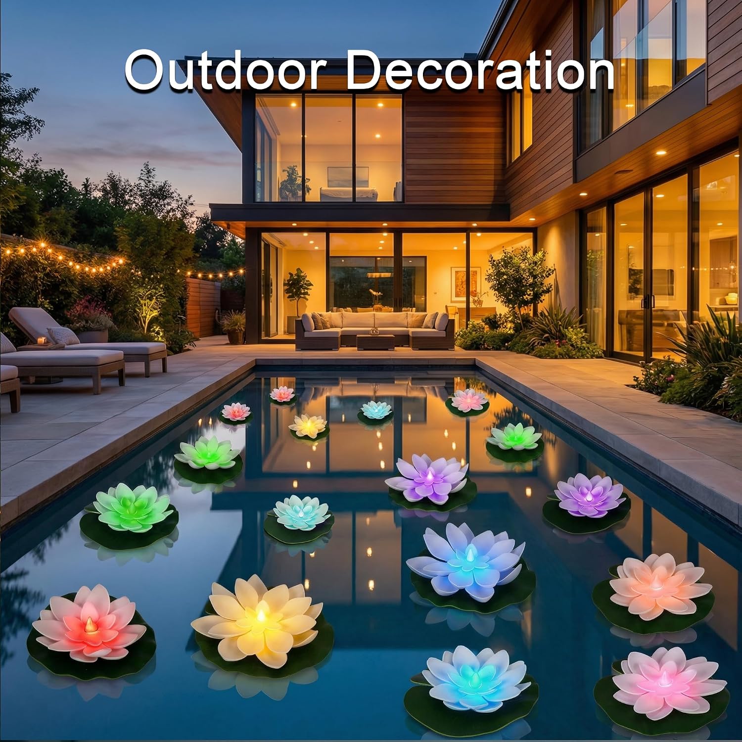 24PCS Lotus Floating Pond Lights, Color LED LightsWaterproof Battery Powered, Floating Flowers for Pool Weddings Gardens Pond Parties Outdoor Decorations (White, 6", 4")