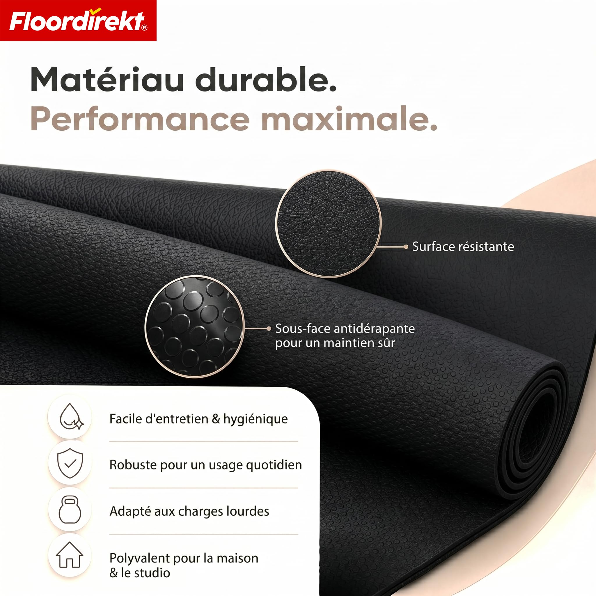 Floordirekt Sparta Tapis de protection de sol antidérapant pour tapis de course, vélo elliptique et équipement de fitness, absorbant les chocs