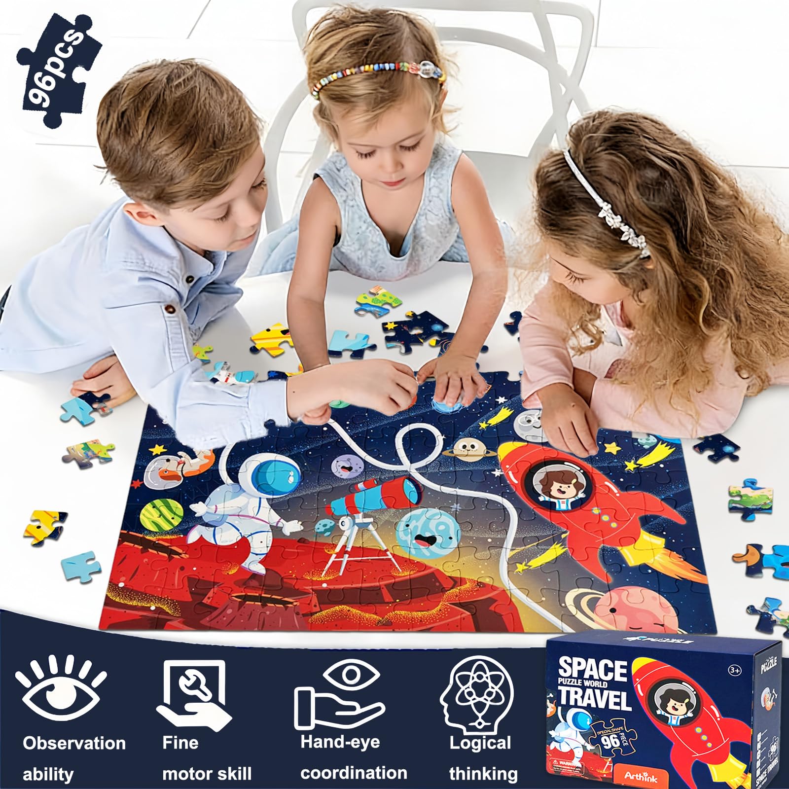 4, 5, 6 años, rompecabezas para niños, 96 piezas, rompecabezas de suelo para viajes espaciales, modelo del sistema solar, juguete Montessori a partir de 3 años, regalos de cumpleaños para