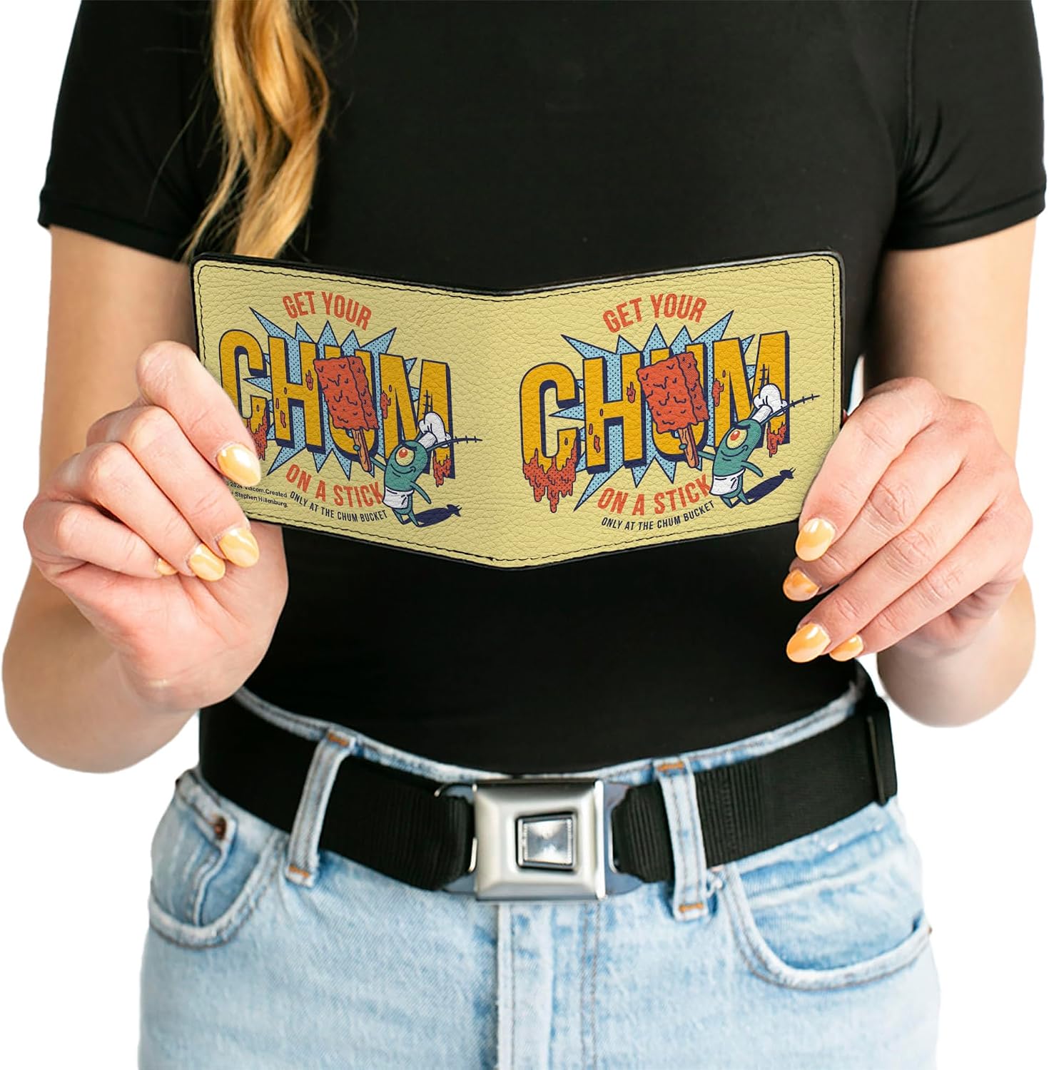 SpongeBob SquarePants Wallet, Bifold, Spongebob Squarepants Plankton Get Your Chum On a Stick Pose, Vegan Leather