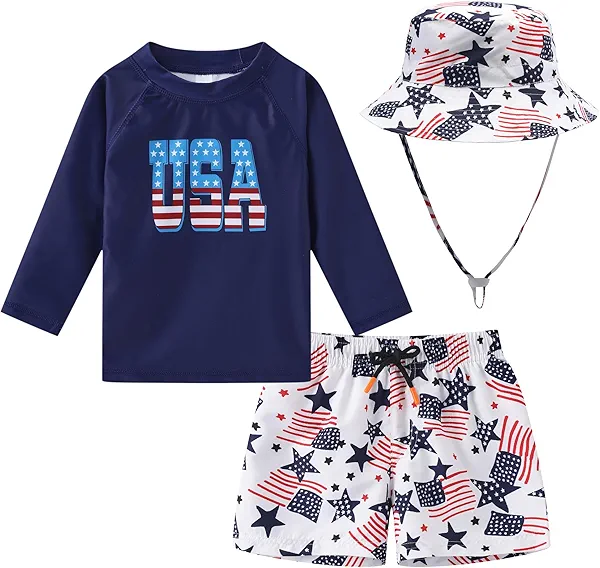 Kids Swimsuit Boys Rash Guard Swim Trunks UPF 50+ Fishing Surfing Beach Bathing Suit Quick Dry Toddler Swimwear Set