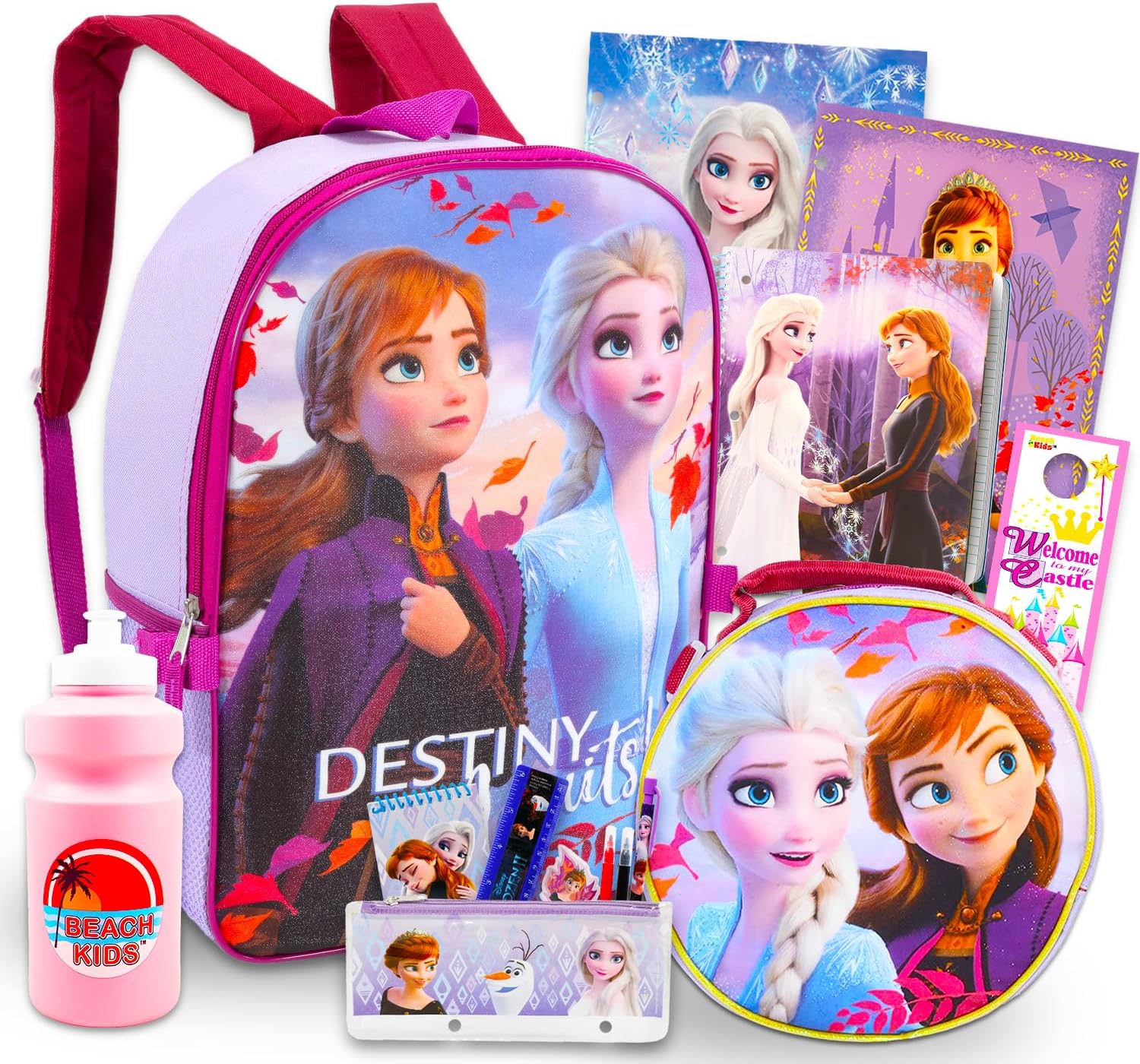 Disney Frozen Backpack and Lunch Bag School Supplies Set - Bundle with Frozen Backpack, Lunch Box, Water Bottle, Frozen Notebook, Stationery, More | Frozen School Supplies for Girls