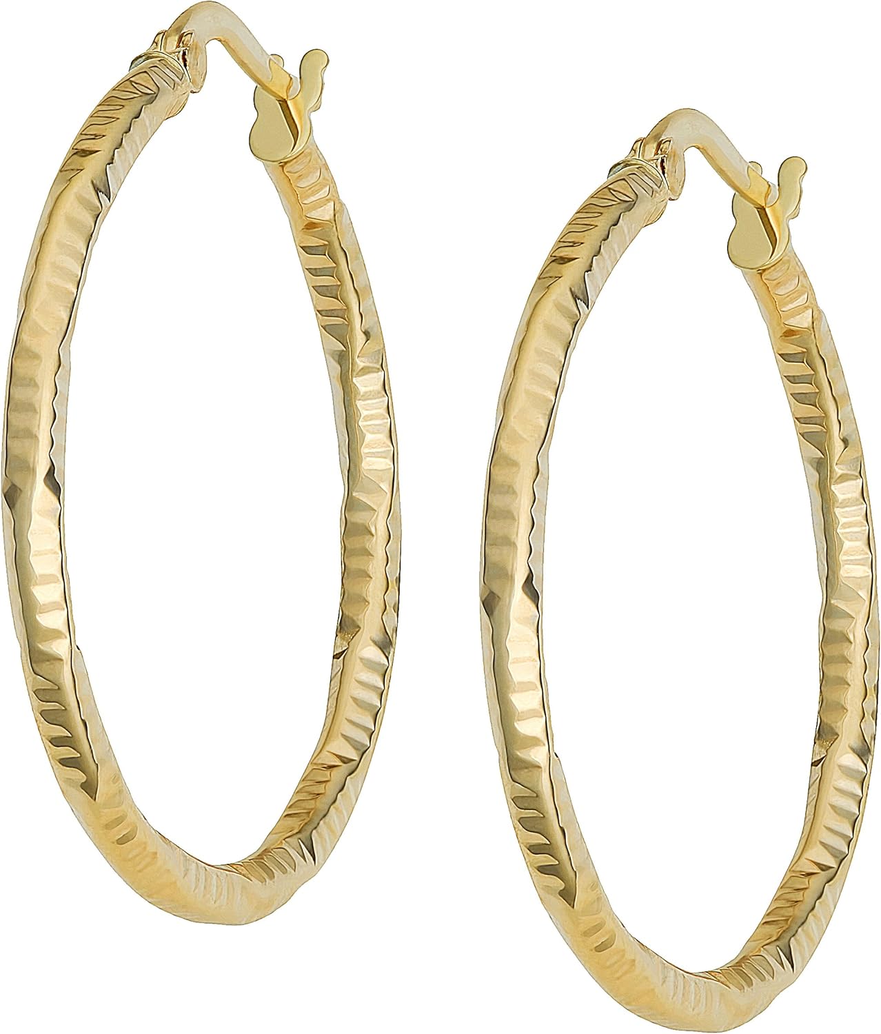 Kooljewelry 10k Yellow Gold 2x25 mm Textured Round Hoop Earrings - Image 2