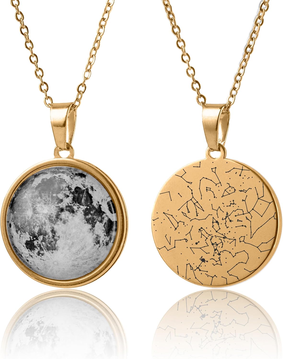 Personalized Moon Phase and Star Map Necklace - Custom Pendant Showing Moon and Star Alignment and Displays the Night Sky from a Specific Date and Location (KP.7)