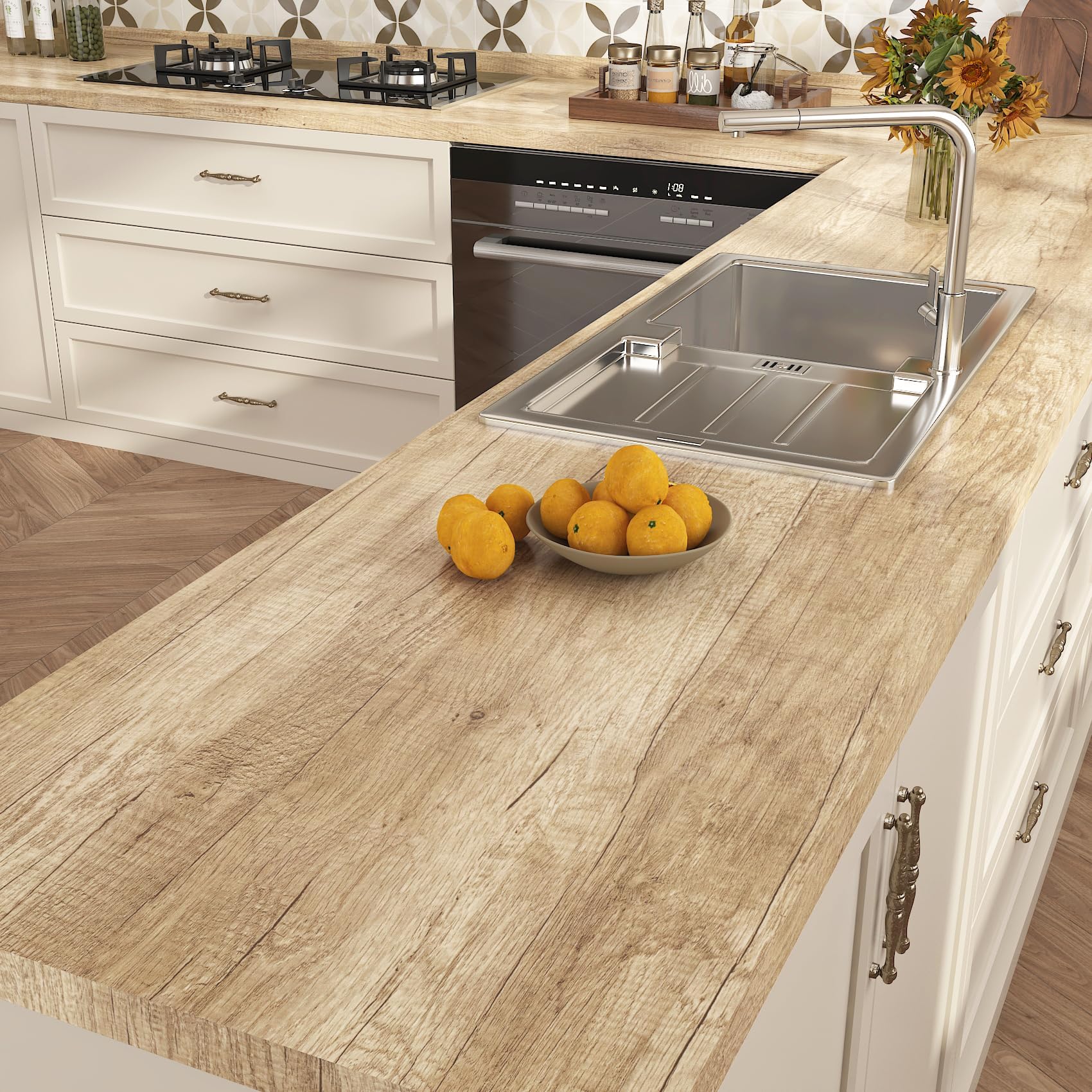 Decotalk Vinilo Encimera Cocina Madera Resistente al Calor 81X300cm Papel Adhesivo para Muebles Marrón Oscuro Papel Pintado Autoadhesivo Pared Cocina Baño Vinilo Adhesivo Muebles Armario Mesa Puerta