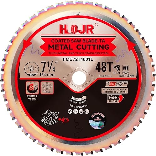 Dia 7-1/4" (184mm) 48-Tooth Arbor 5/8" Metal Cutting Circular Saw Blade, for Steel and Stainless Steel,The Cutting Head Uses a Special Anti-Heat Sticking Coating,FMB 7-1/4 inch 48-Tooth 5/8" -TA
