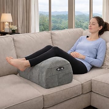 Contoured Leg Rest Wedge with Vibration Massage & Heat | Leg Elevation Wedge Pillow with Heat & Vibration Massage, Ergonomic Support for Back, Hips, Knees & Relaxation