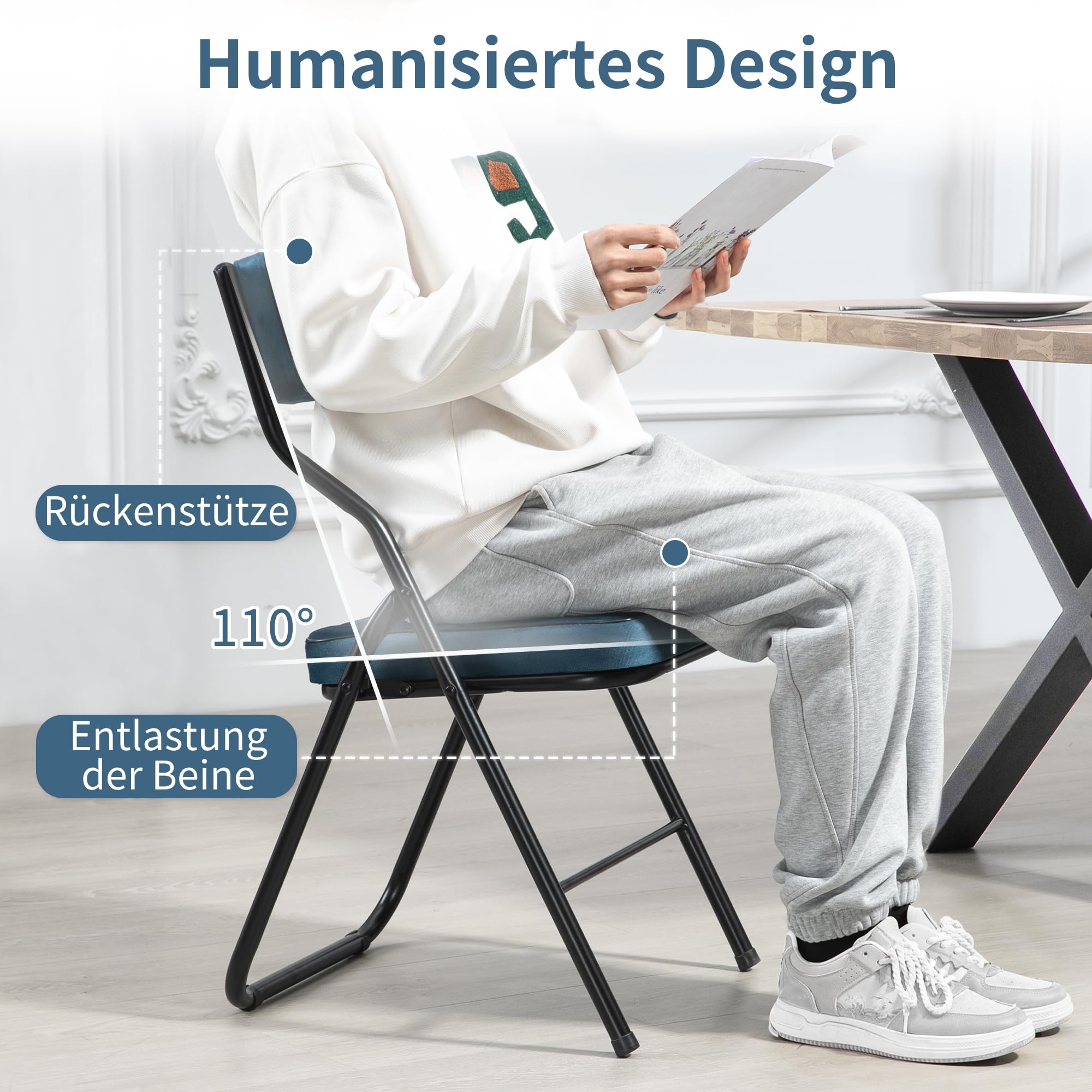 Polsterte Klappstühle 2er Set - Klappbarer Esszimmerstuhl mit Kissen, Tragbar, Vormontiert
