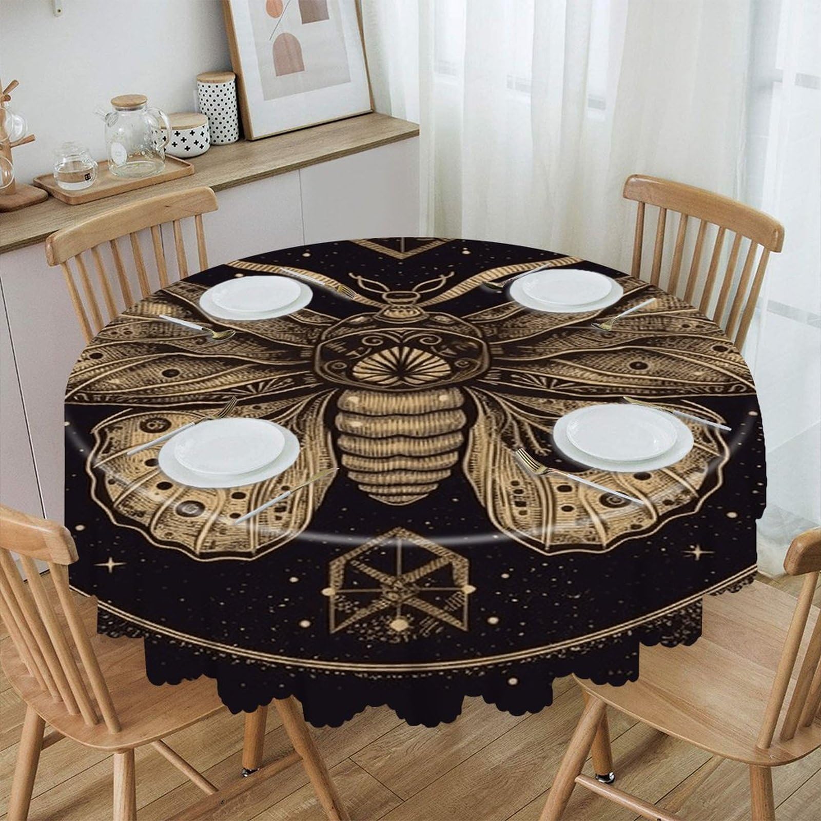 VstaDank Moth Round Tablecloth Wipeable Round Polyester Tablecloth Waterproof Wrinkle Free Indoor and Outdoor Table Cover 60 Inch Decorative Farmhouse Table Cloth for Dining